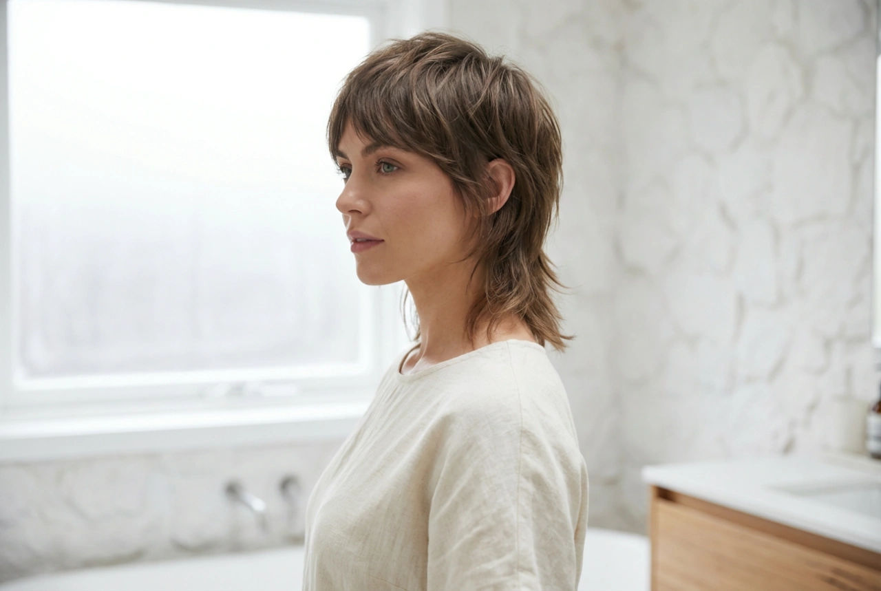 Modern mullet-frisyr: styling, textur och stadga