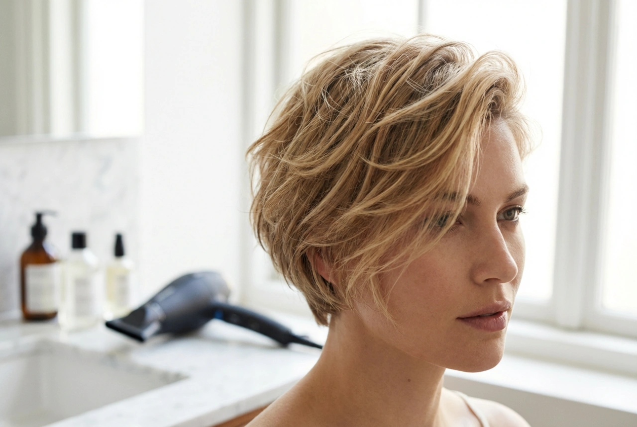 Damfrisyr för kort hår: volym, textur och snabb torkning