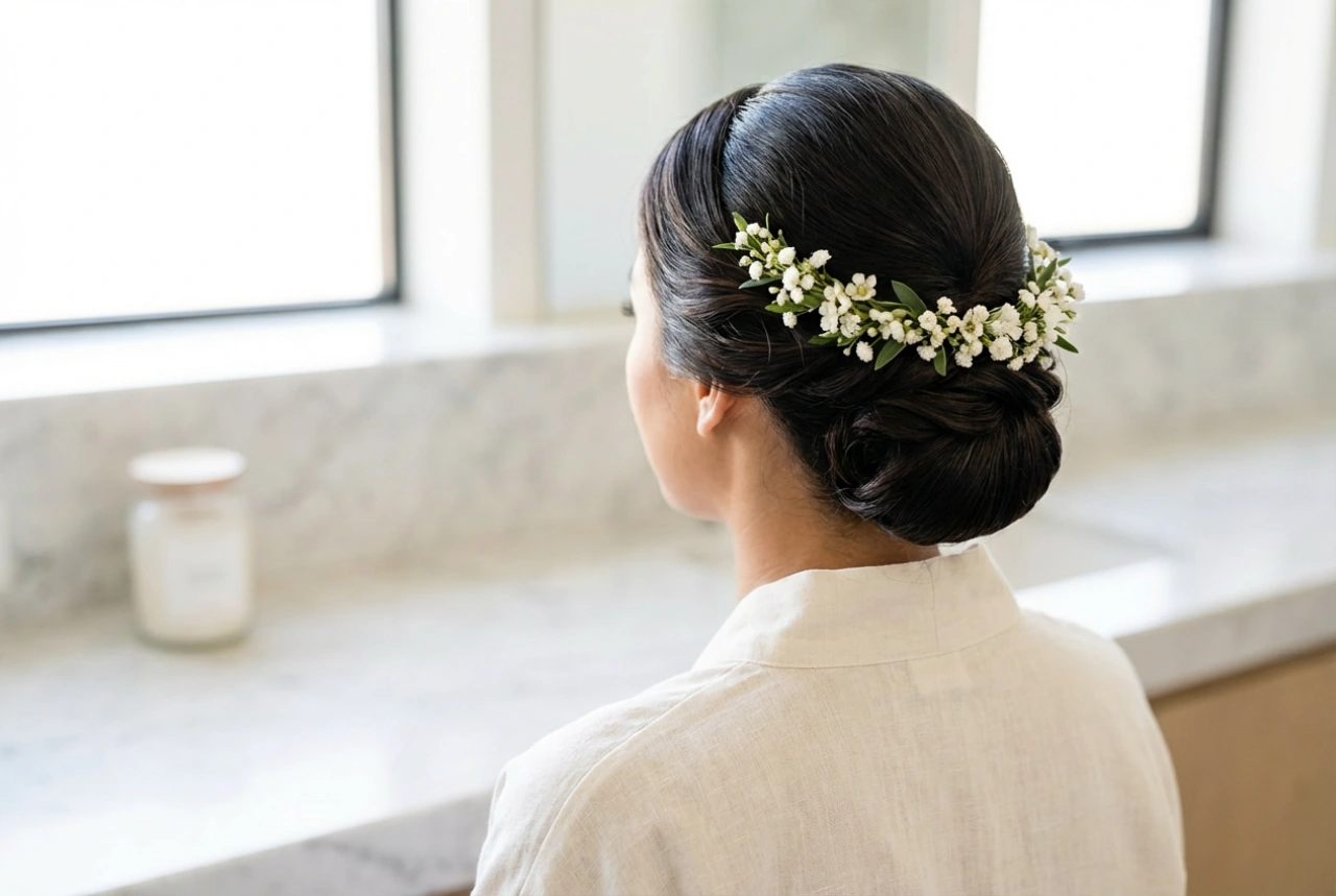 Subtila vågor och uppsättningar: frisyrer med blomsterkrans utan friss