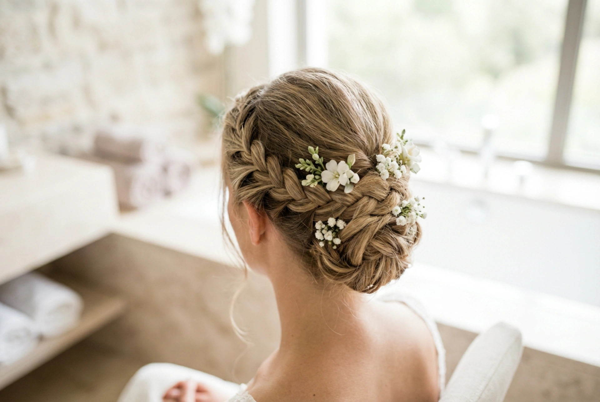Brudfrisyr med blomsterkrans: Så fäster du flätor och blommor som håller hela dagen