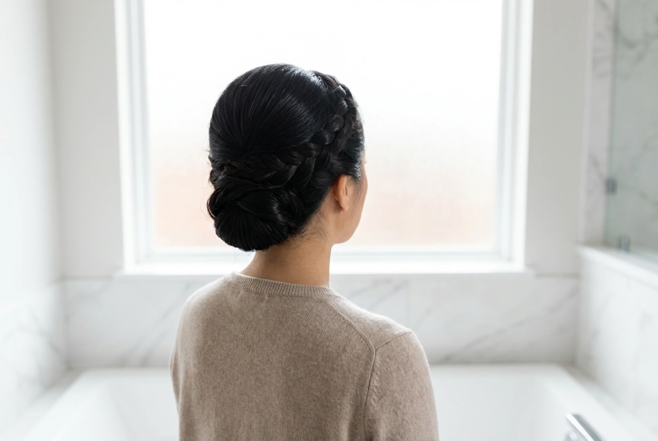 Svensk frisyr i feminin tappning: slät uppsättning och sektionsflätor