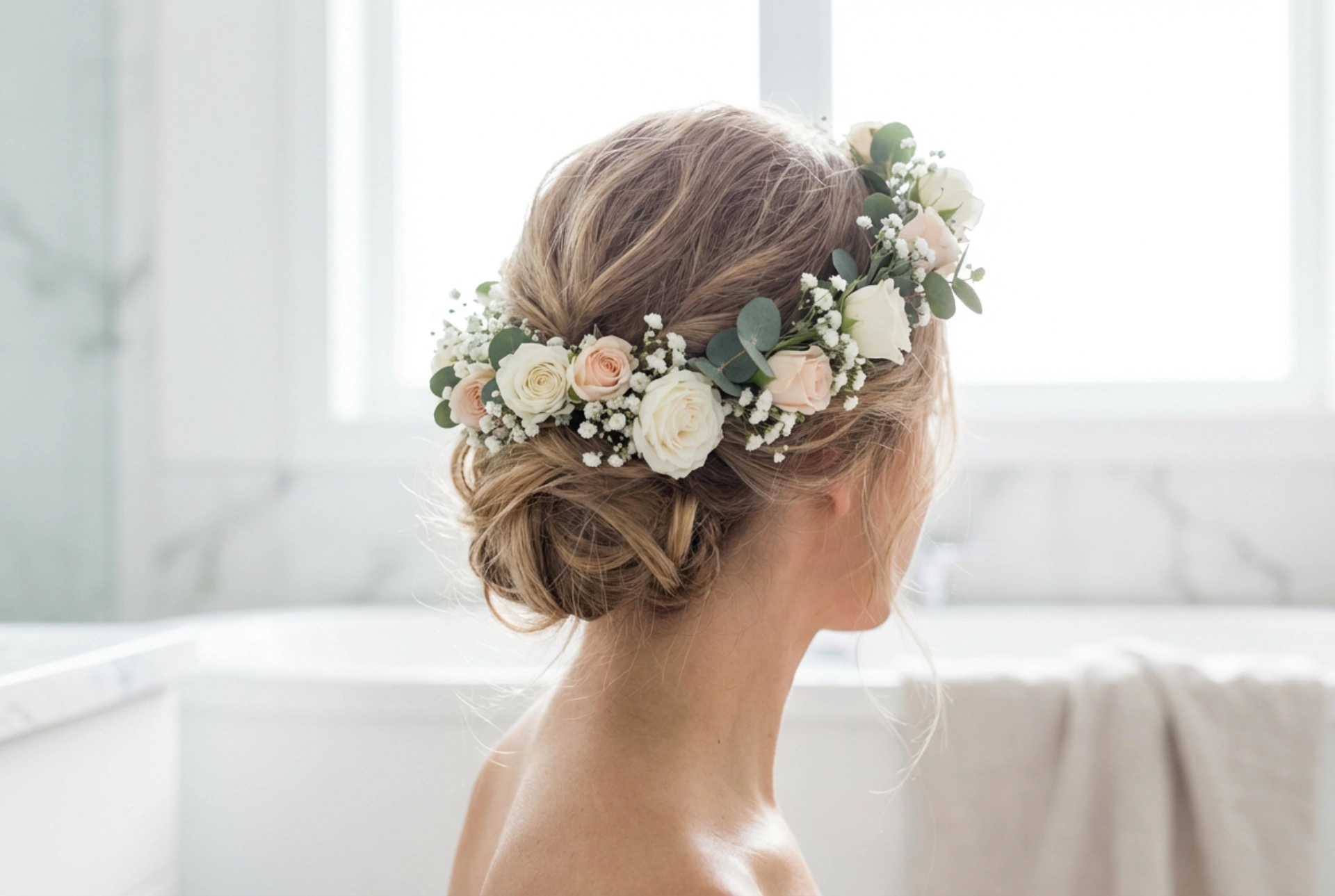 Romantiska håruppsättningar: Frisyrer med blomsterkrans för bröllop och sommar