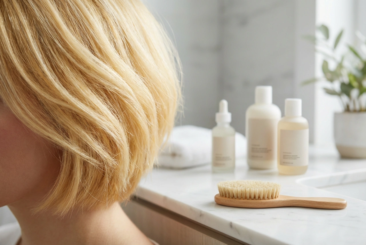 Kort blont hår för kvinnor: färgskydd och snabb styling