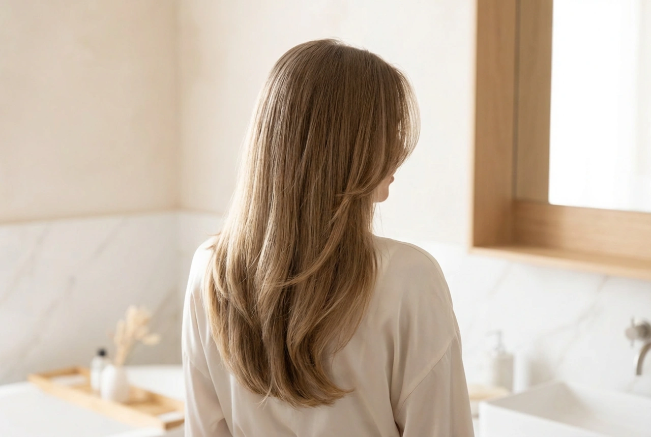 Uppklippt långt hår: face framing, U-form och volymvård