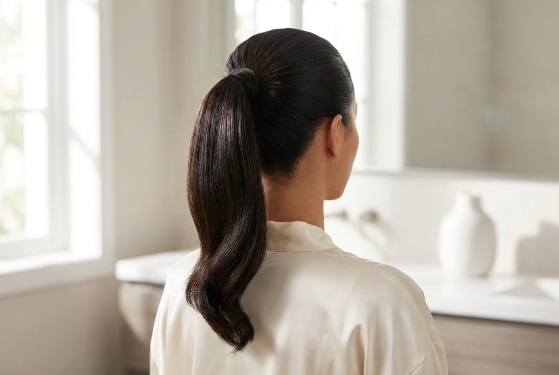 Elegant hög hästsvans steg för steg: utjämning, volym, fixering