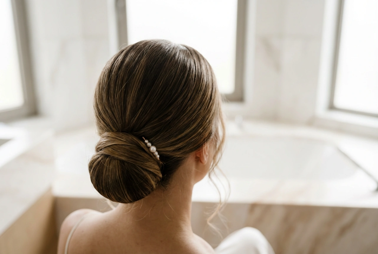 Bröllopsfrisyr: låg, slät eller romantisk knut steg för steg