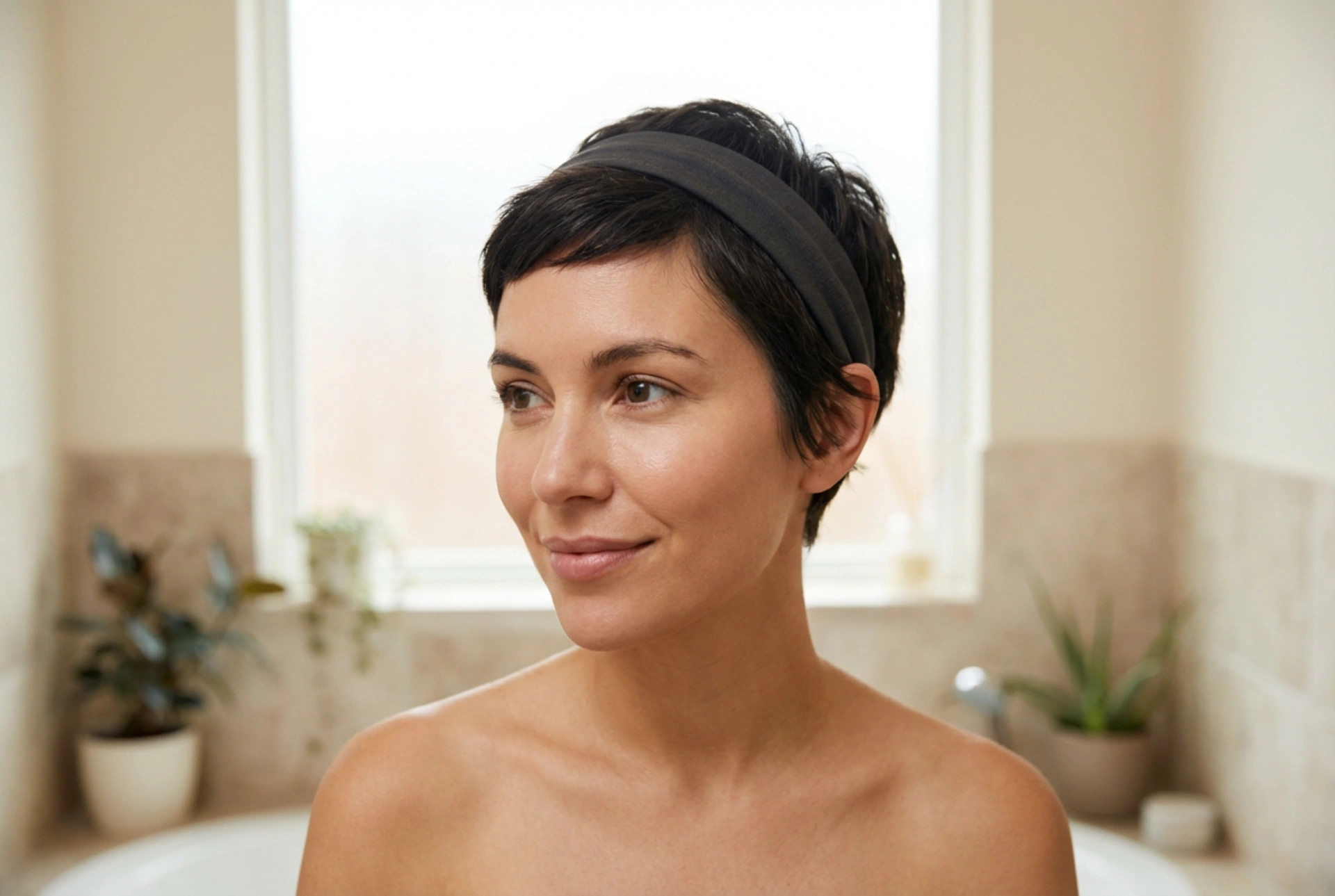 90-talsfrisyrer för kort hår: pixie, miniknutar och hårband