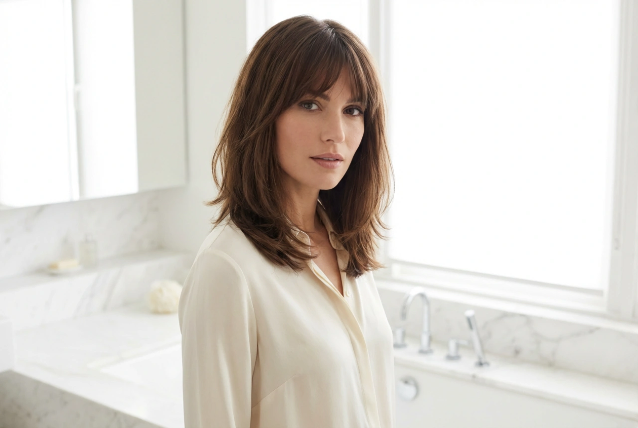 Halvlånga frisyrer med lugg efter 50: styling steg för steg