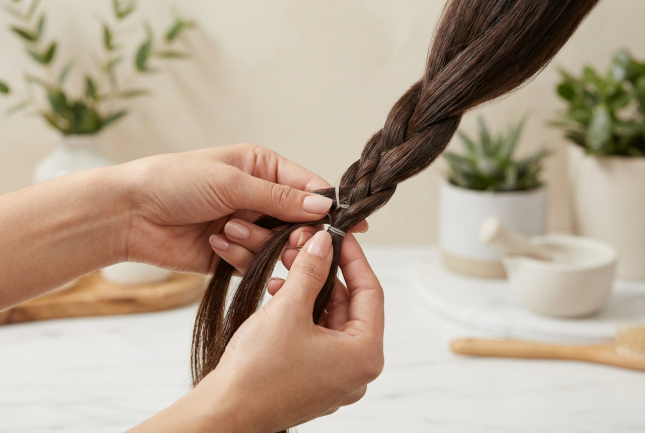 Frisyridéer med små gummiband: sektionering, flätor och fixering