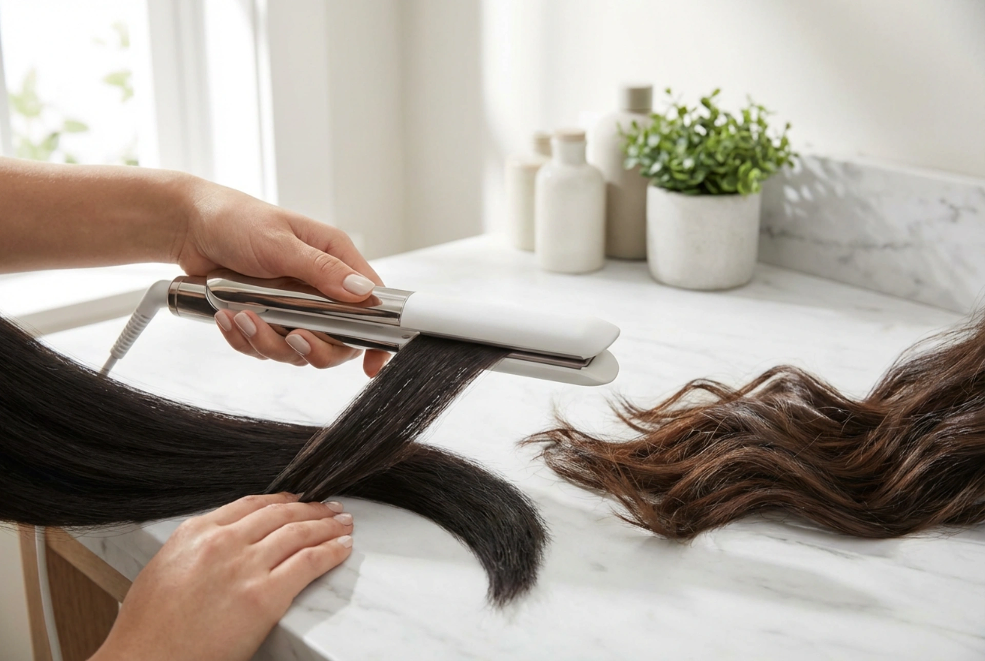 2-i-1 plattång och locktång: en styling, två effekter steg för steg