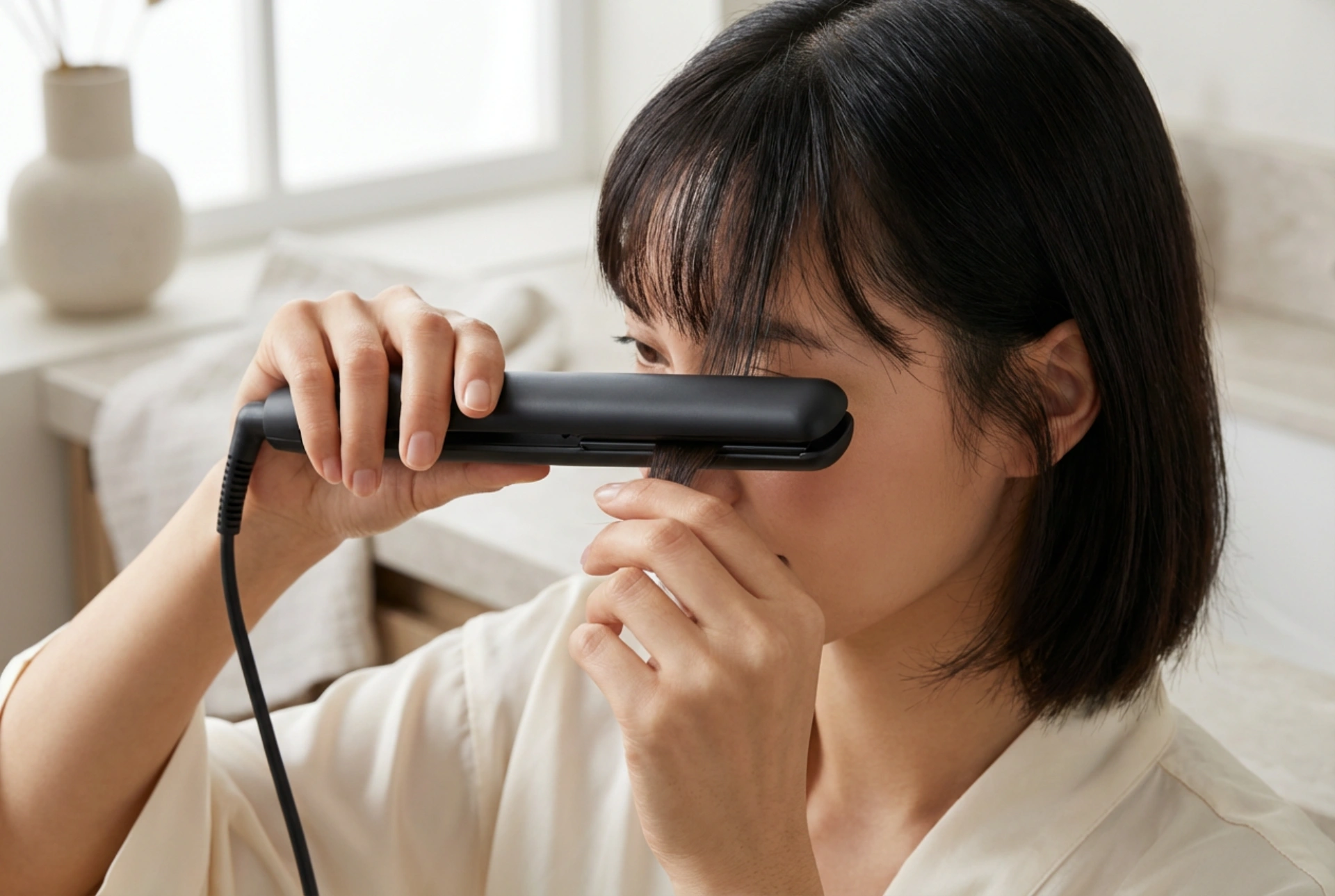 Miniplattång för kort hår: precision för lugg och babyhår