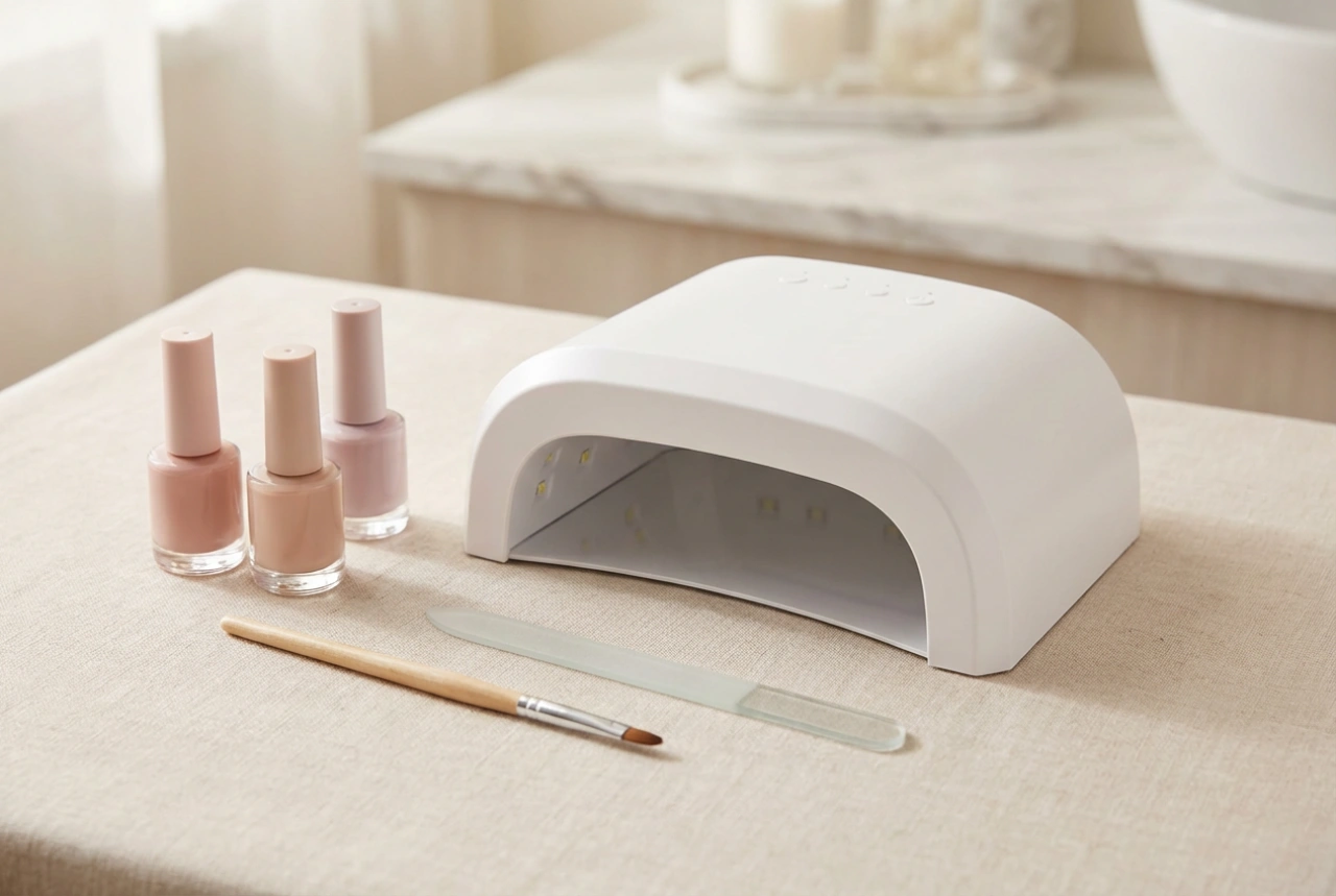 Nagellampa: set, effektval, härdningstider och tillbehör