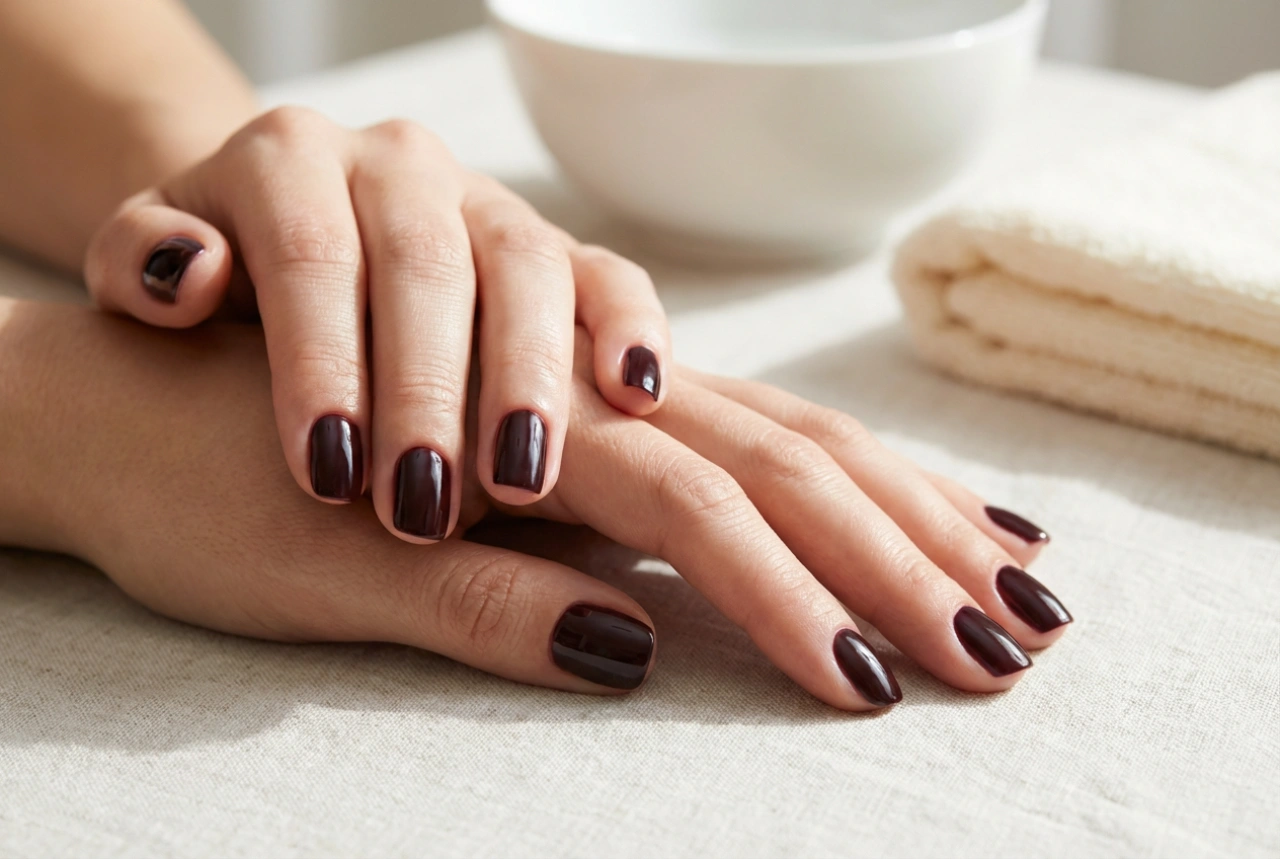 Mörka hybridnaglar: rena linjer vid nagelbanden och färgdjup