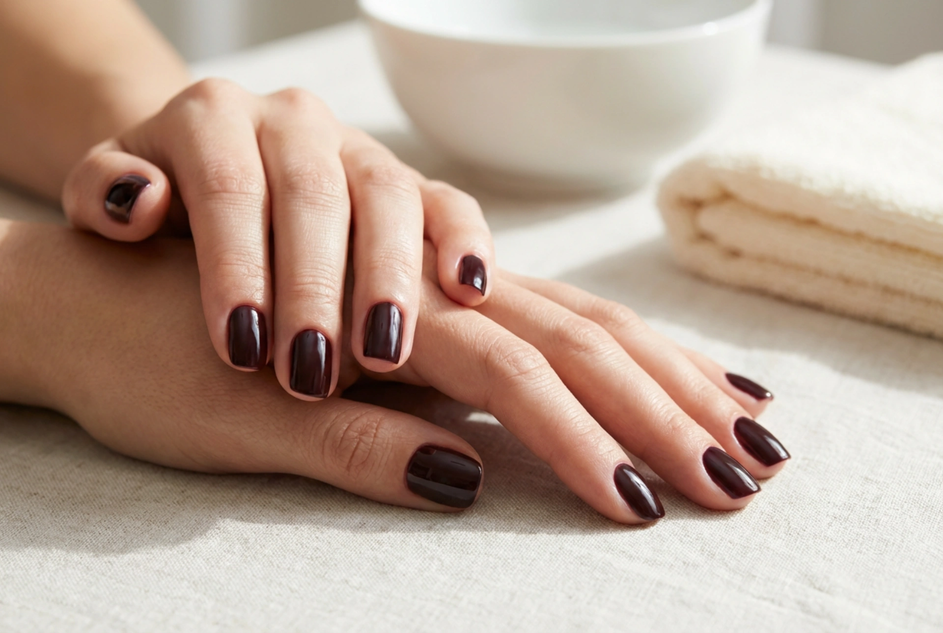 Mörka hybridnaglar: rena linjer vid nagelbanden och färgdjup