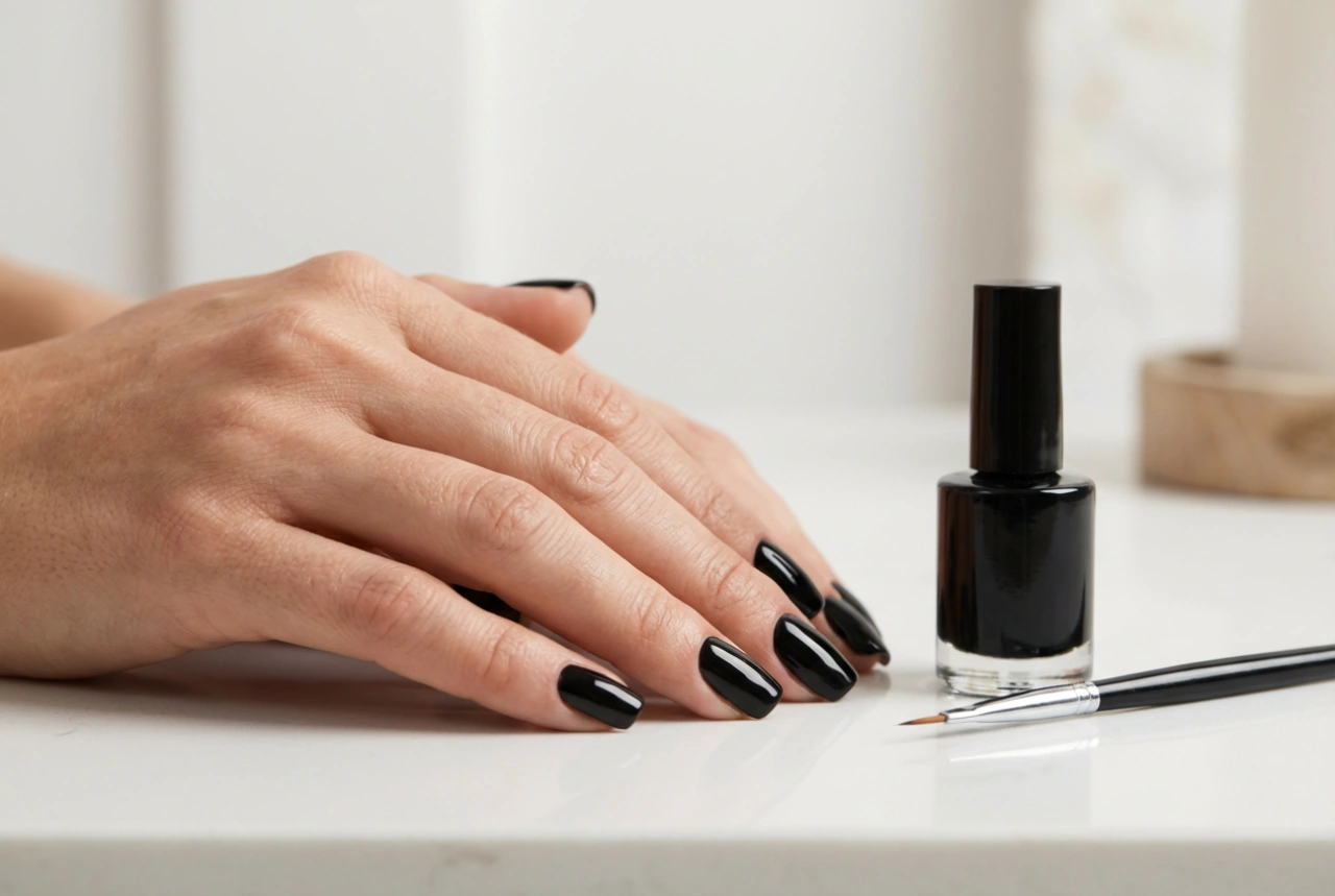 Svarta hybridnaglar: utan att översvämma nagelbanden, förberedelse och applicering
