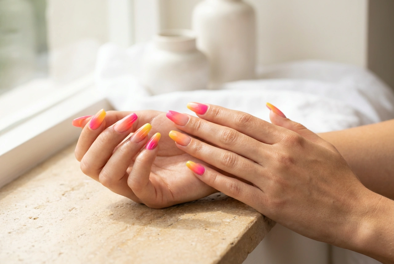 Färgglada hybridnaglar för sommaren: neonnyanser, ombre och färgskydd