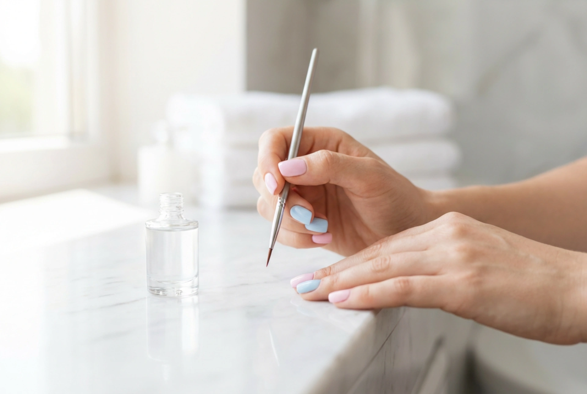 Pastellfärgade hybridnaglar: förberedelse av nagelplattan och jämn täckning