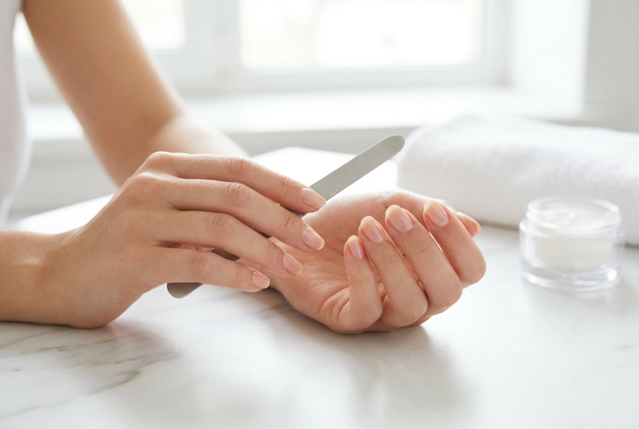 Nagelbandsfil: skonsam utjämning och avslutande glans