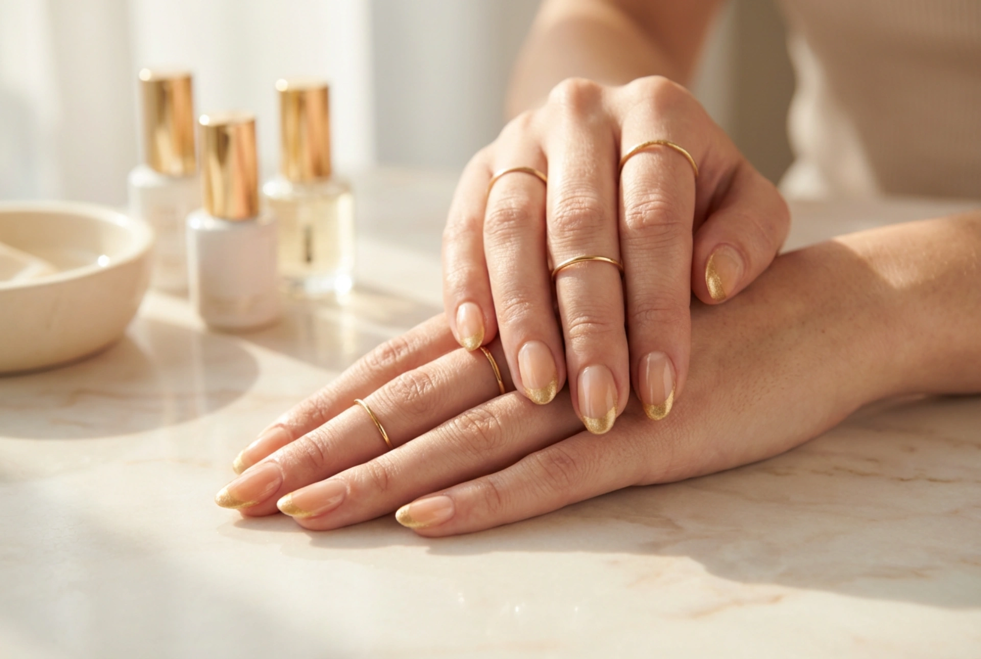 Gyllene fransk manikyr steg för steg: perfekt linje och glans