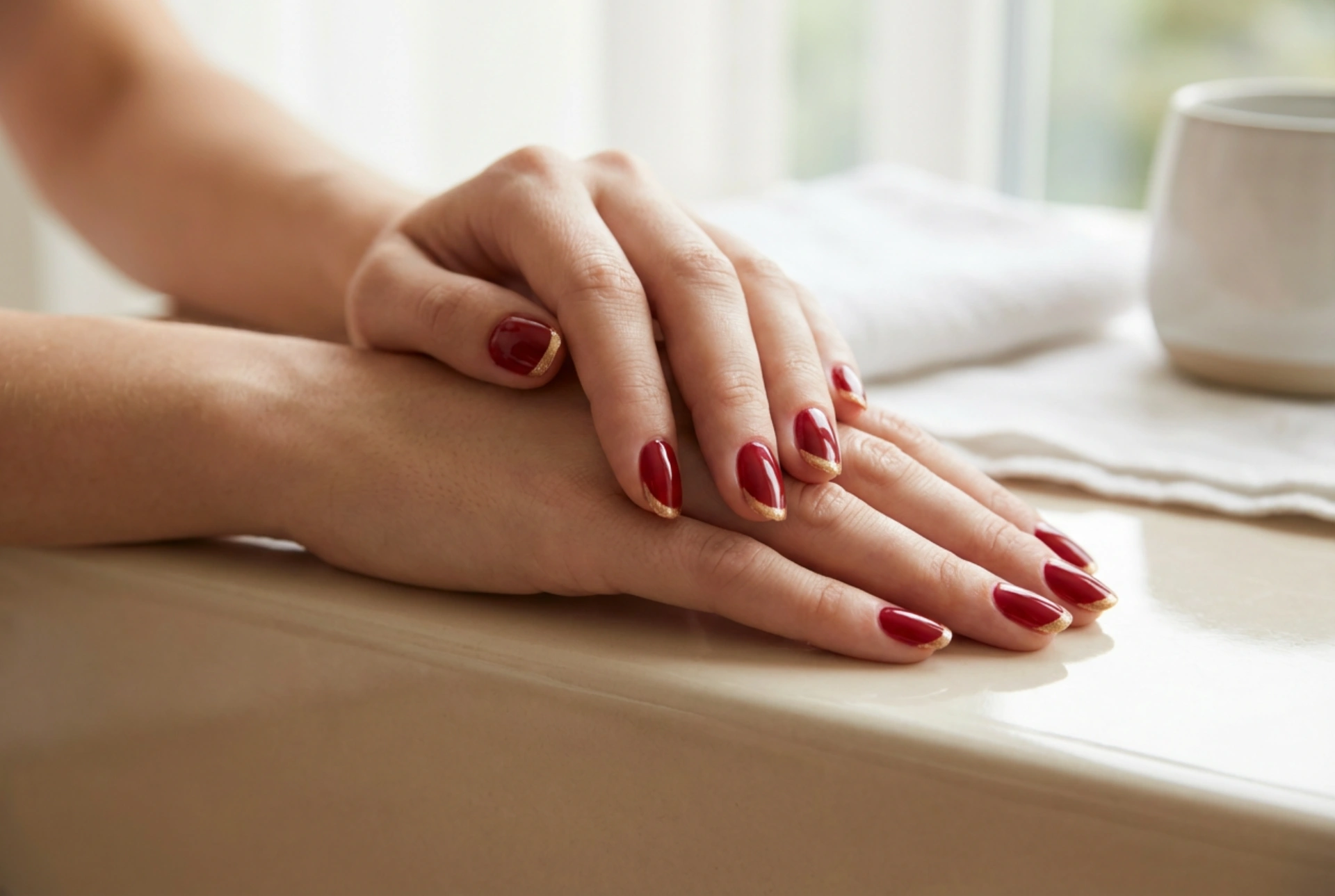 Guld-fransk på röda naglar: Skapa den perfekta leendelinjen