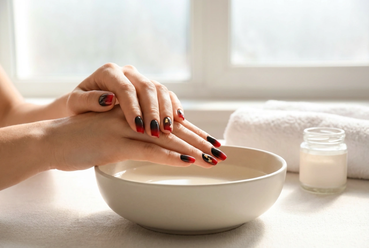 Svarta och röda naglar: en elegant duo, gradient och dekorationer