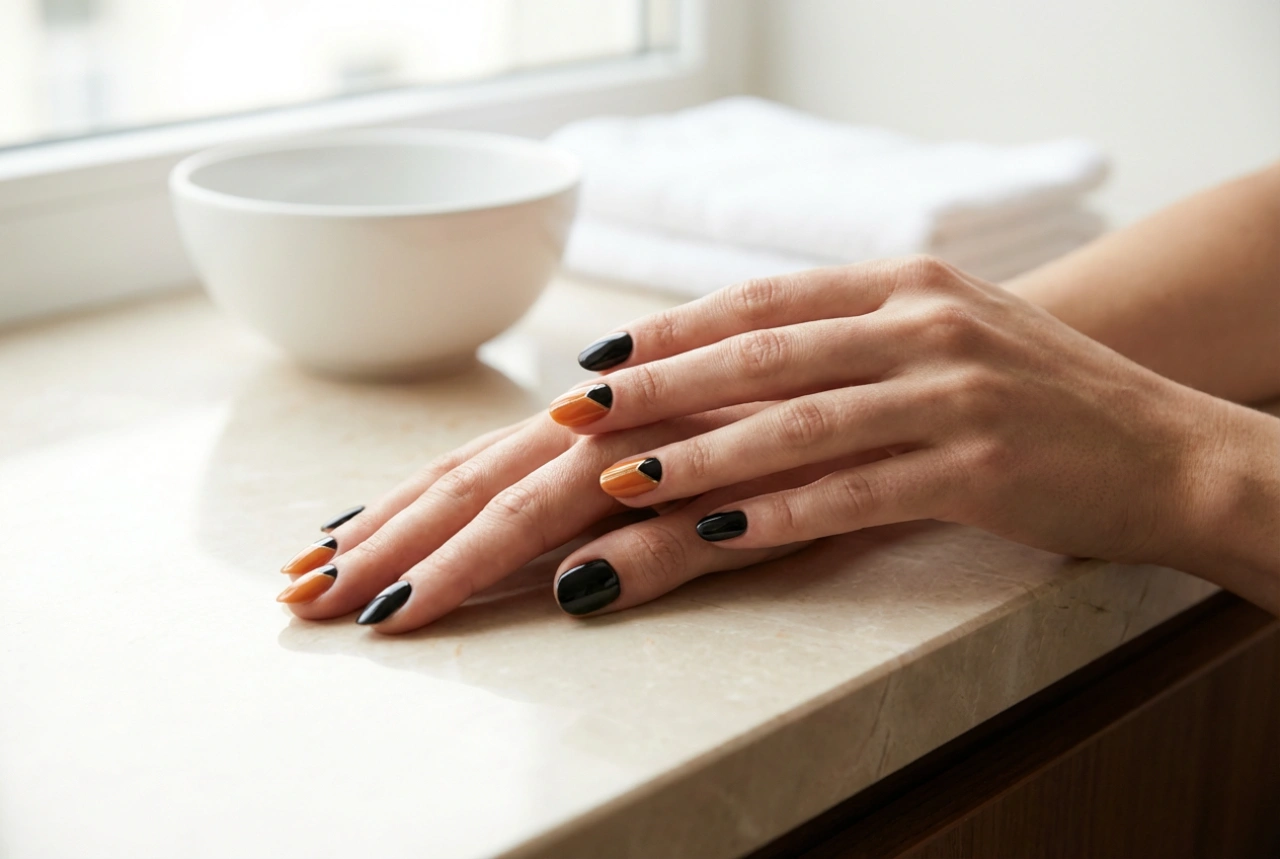 Svart-orange nageldesign: Steg för steg till halloween och vardag