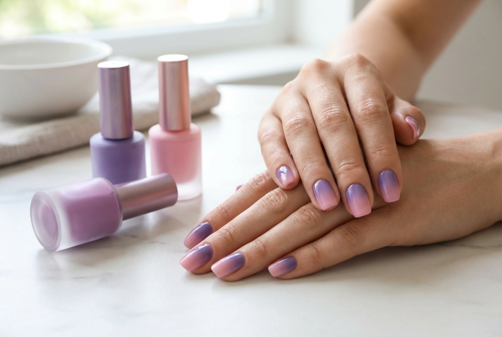 Lila och rosa naglar: hur man skapar en slät ombre och sammanhängande accenter