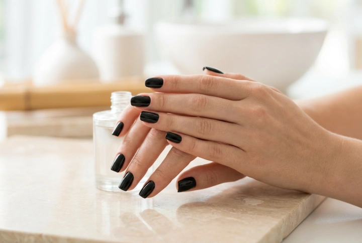 Svarta gellacknaglar: förberedelse av nagelplattan, täckning och glans