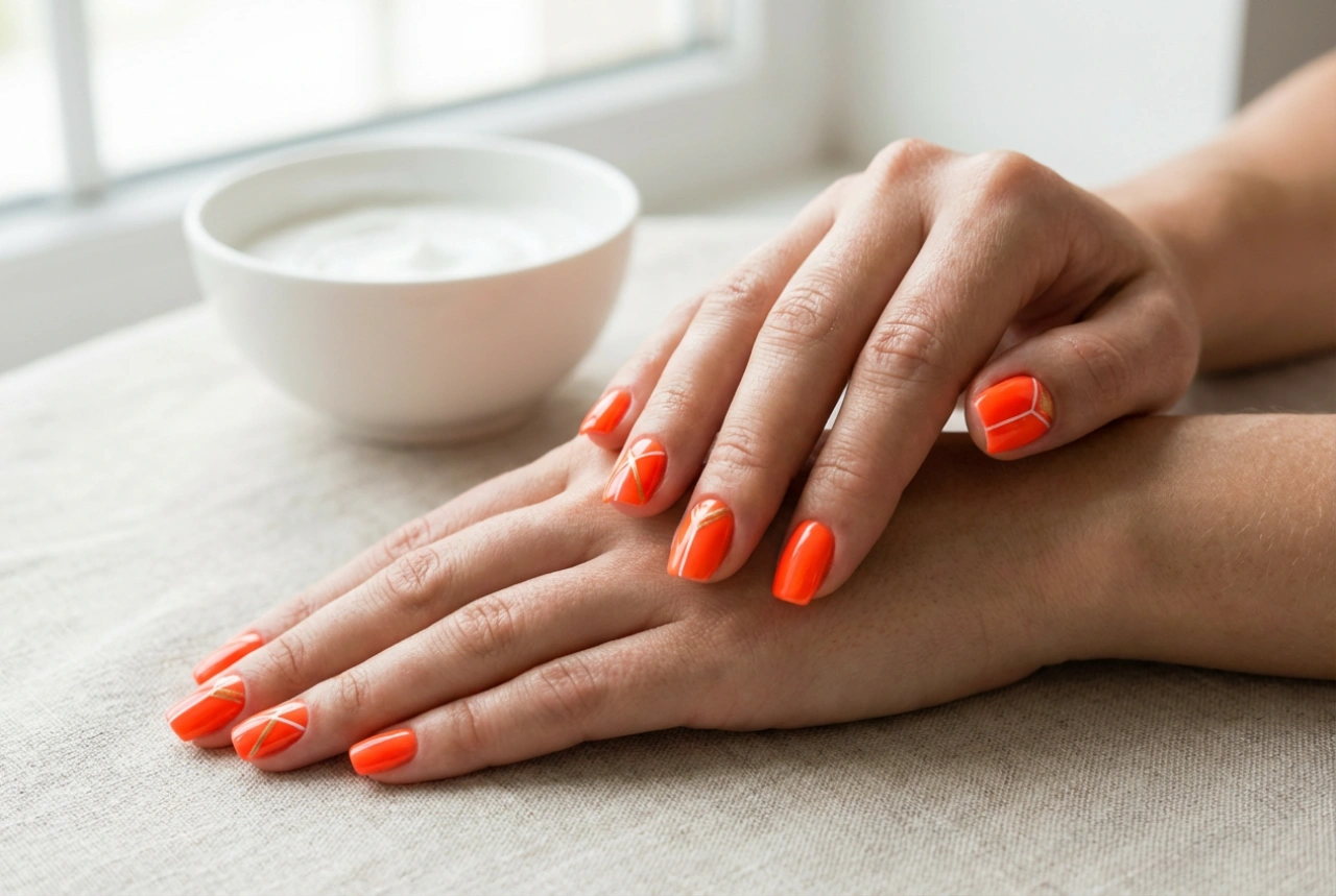 Neonorange naglar: hur man kombinerar dem med vitt och guld