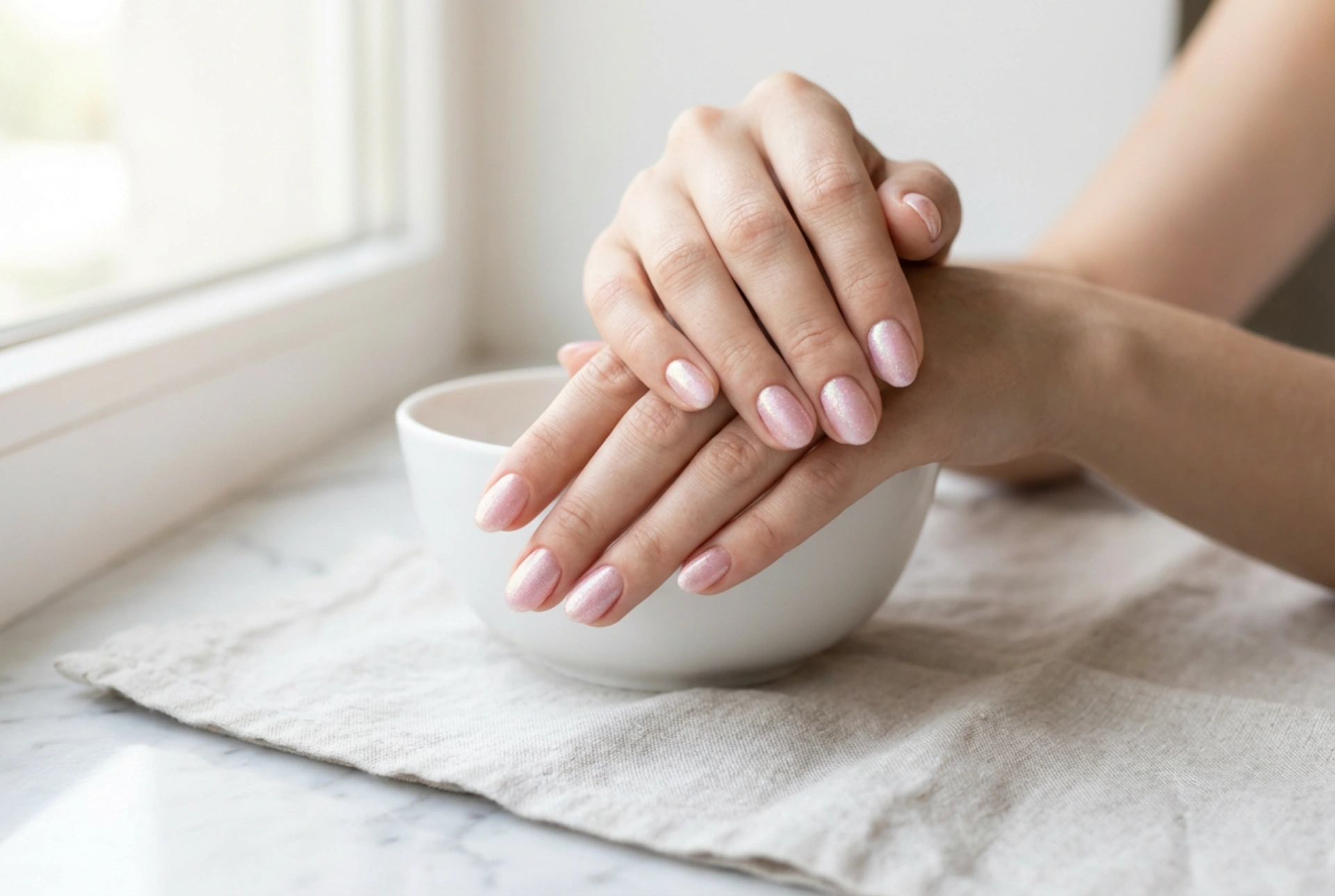 Rosa naglar med nagelpuder: Skapa en elegant skimrande effekt utan kladd