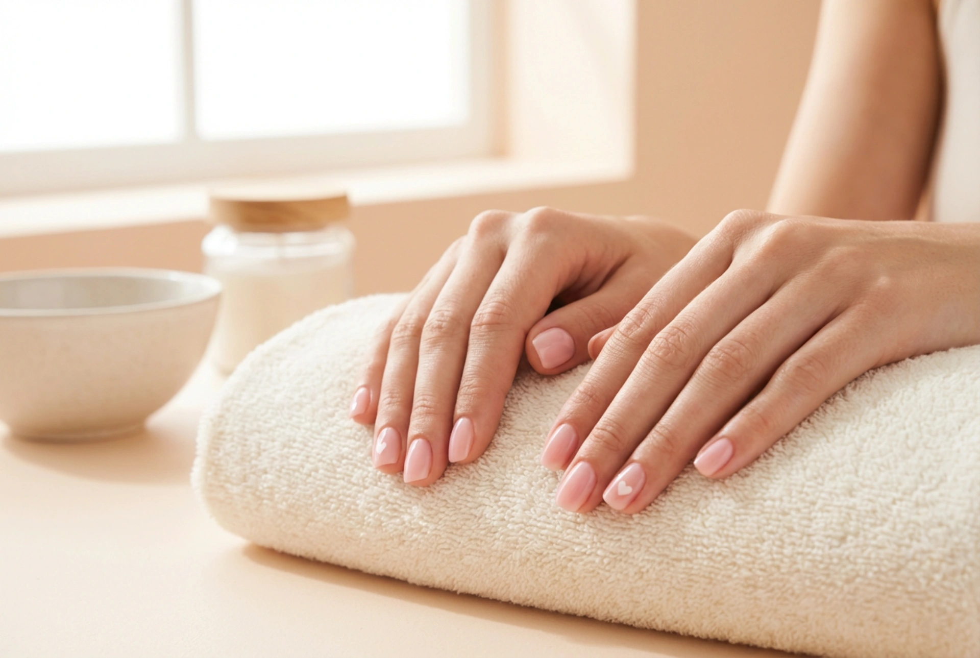 Rosa naglar med hjärtan: Enkla tekniker för hemmamanikyr