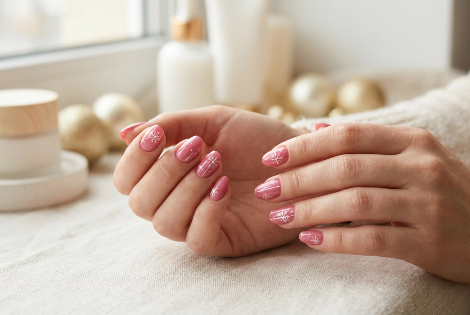 Jul i rosa: rosa julnaglar med enkla mönster