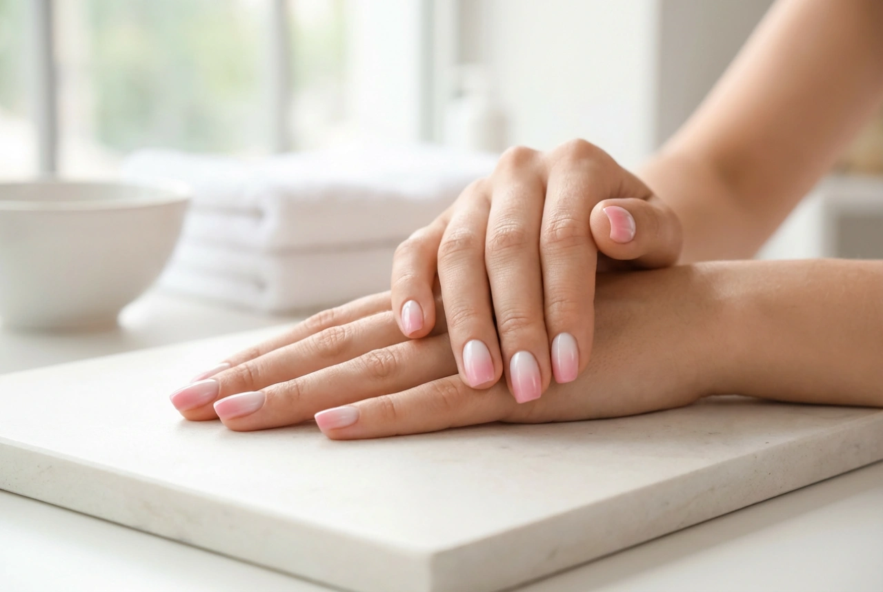 Ombre-gelnaglar: toning med bygg- och färggel