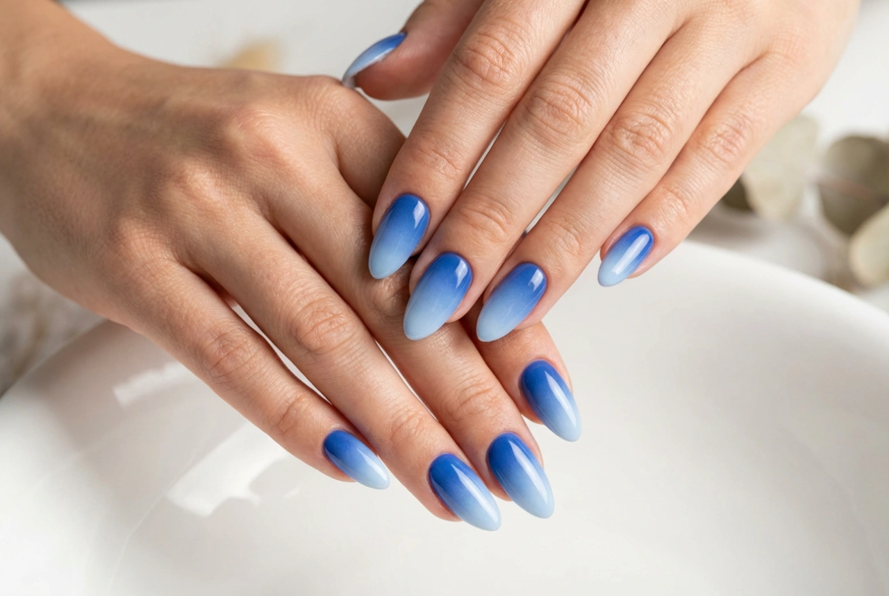 Klintblå ombre-naglar: intensiv färg utan ränder och skarvar