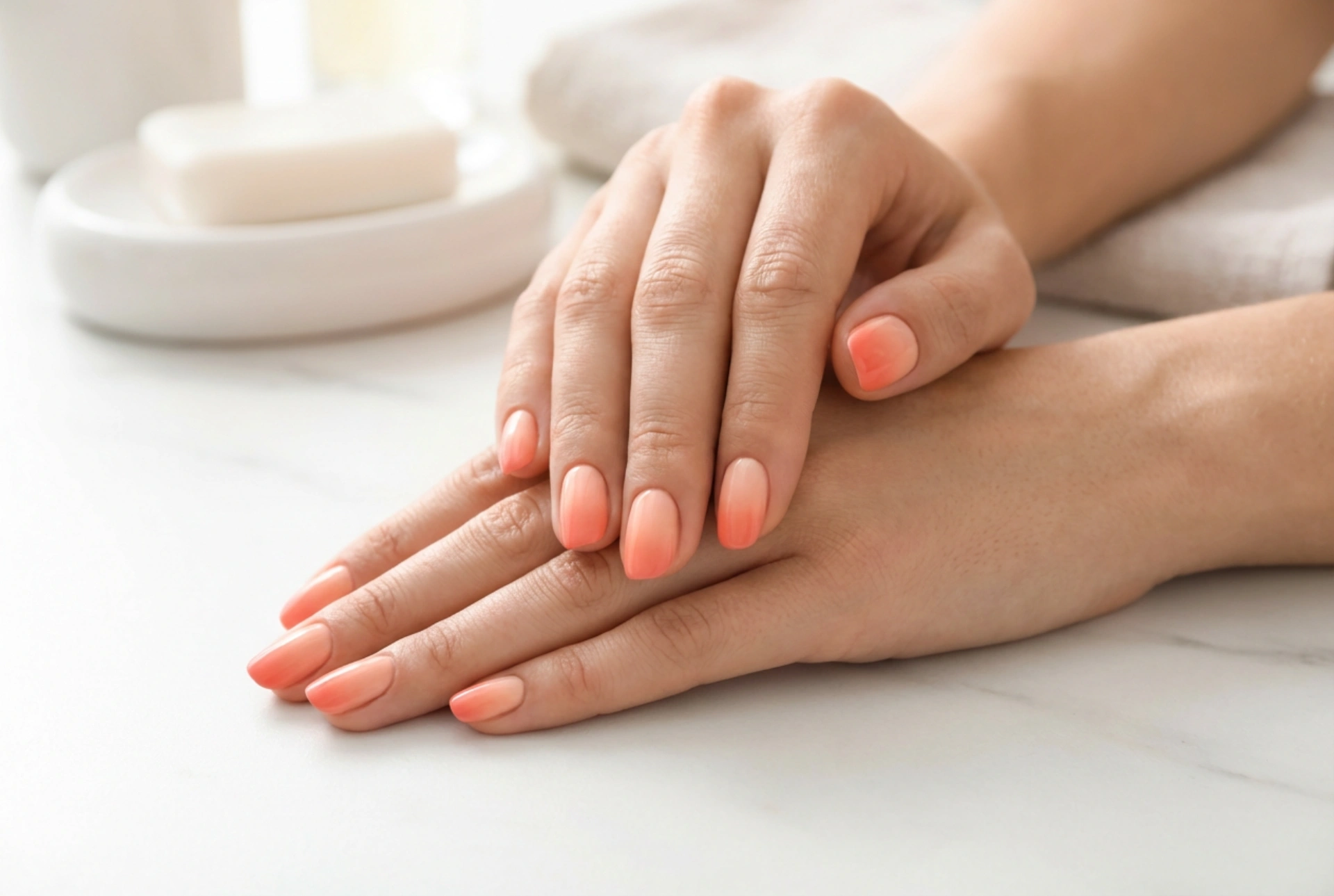 Laxrosa ombre på naglarna: en delikat gradient steg för steg