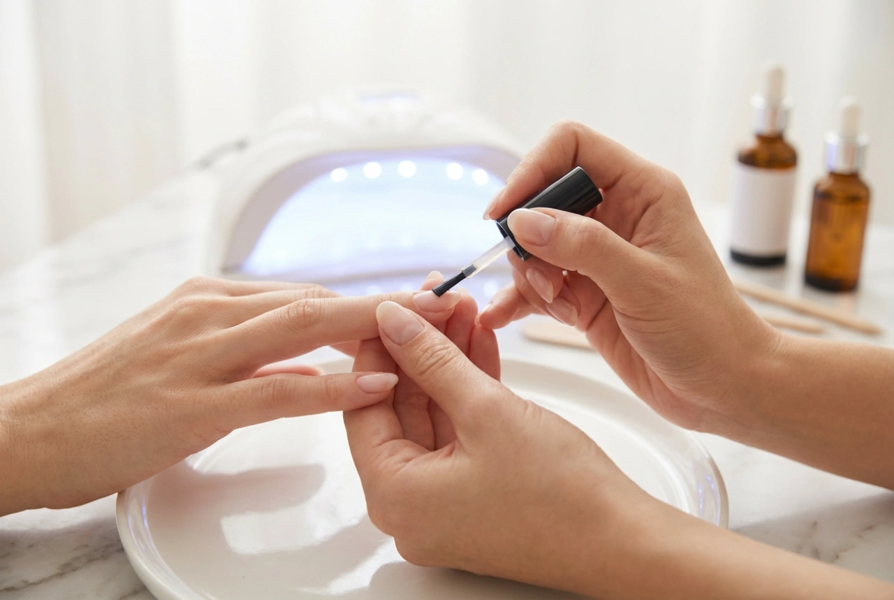 Base coat för gellack: förberedelse av nageln, applicering och härdning
