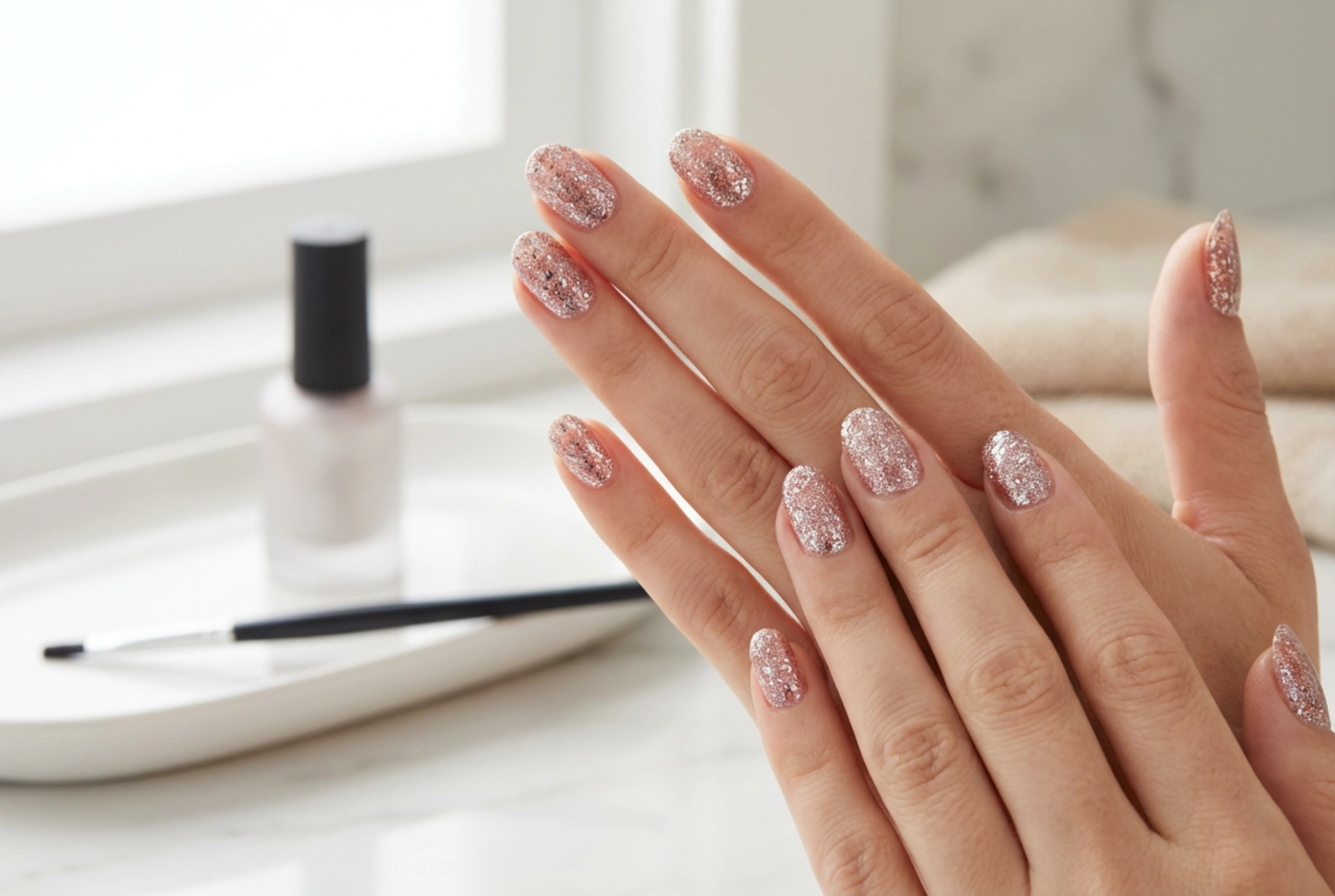 Hybridnagellack med glitter: för en jämn applicering och slät finish
