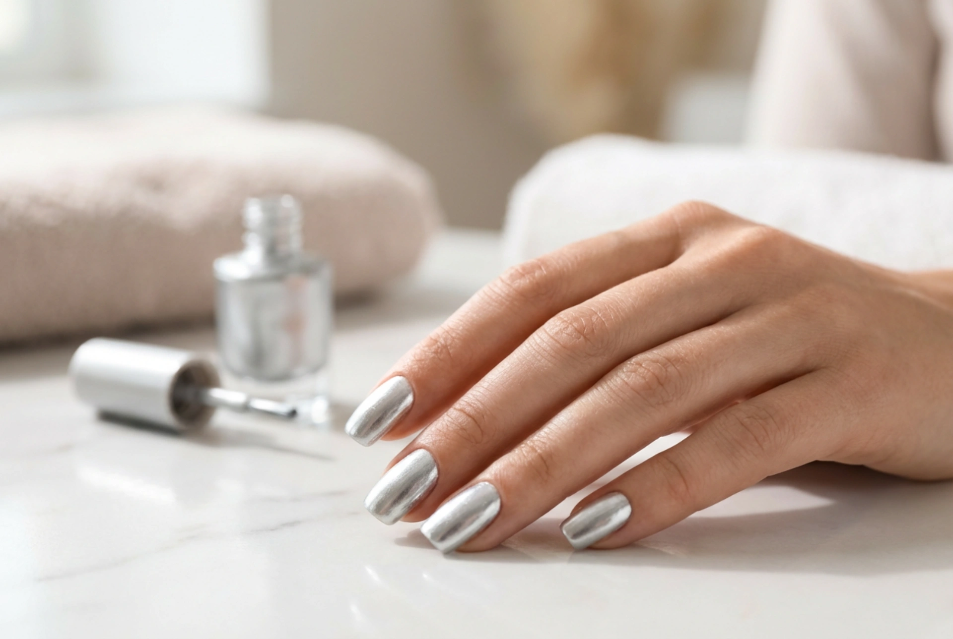 Silverfärgat nagellack: jämn glans och hållbar finish