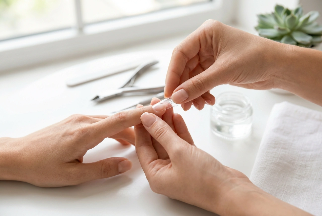 Övre nagelformar: hur man väljer storlek, trycker fast och bearbetar