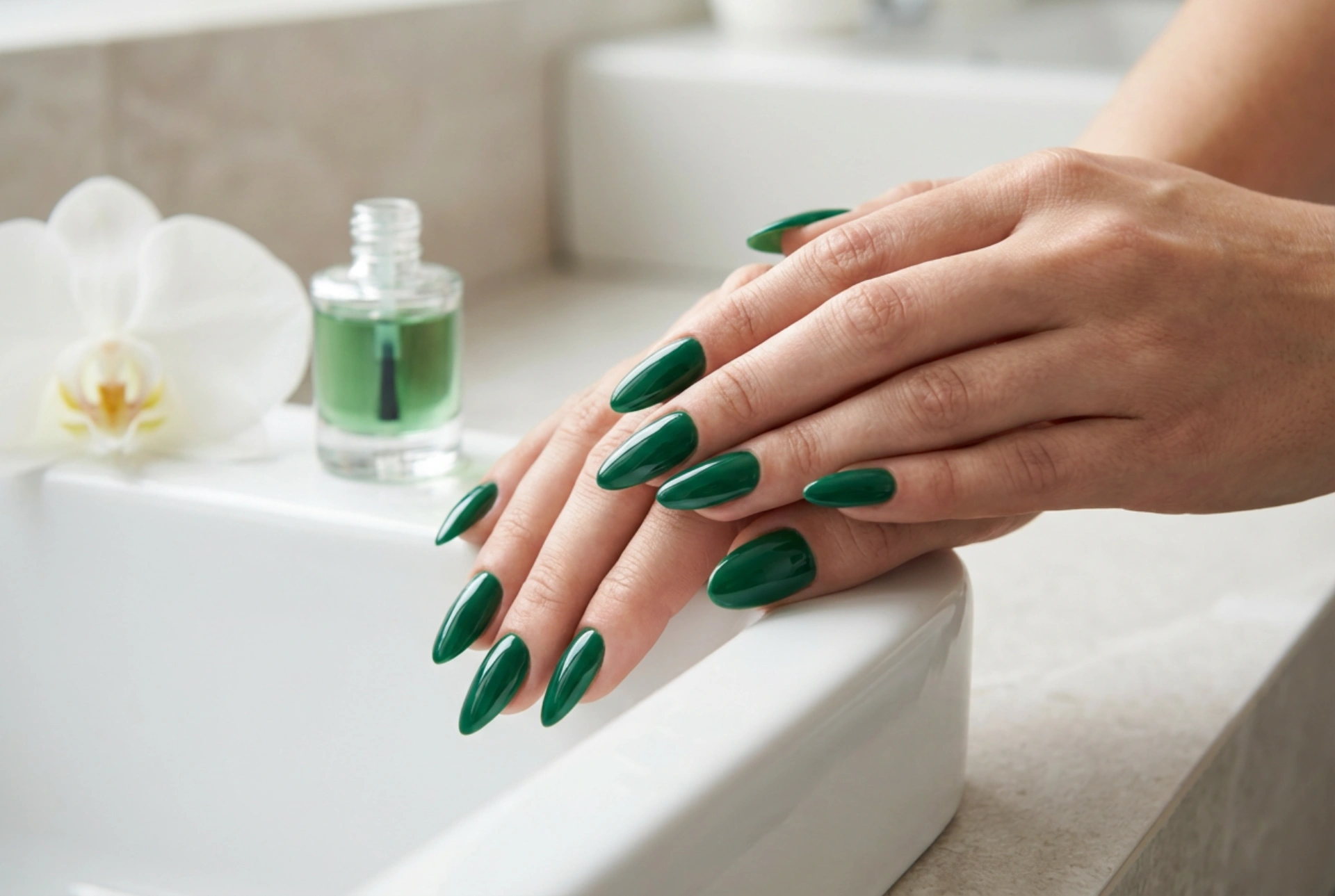 Grönt nagellack utan ränder: förberedelse, applicering, finish
