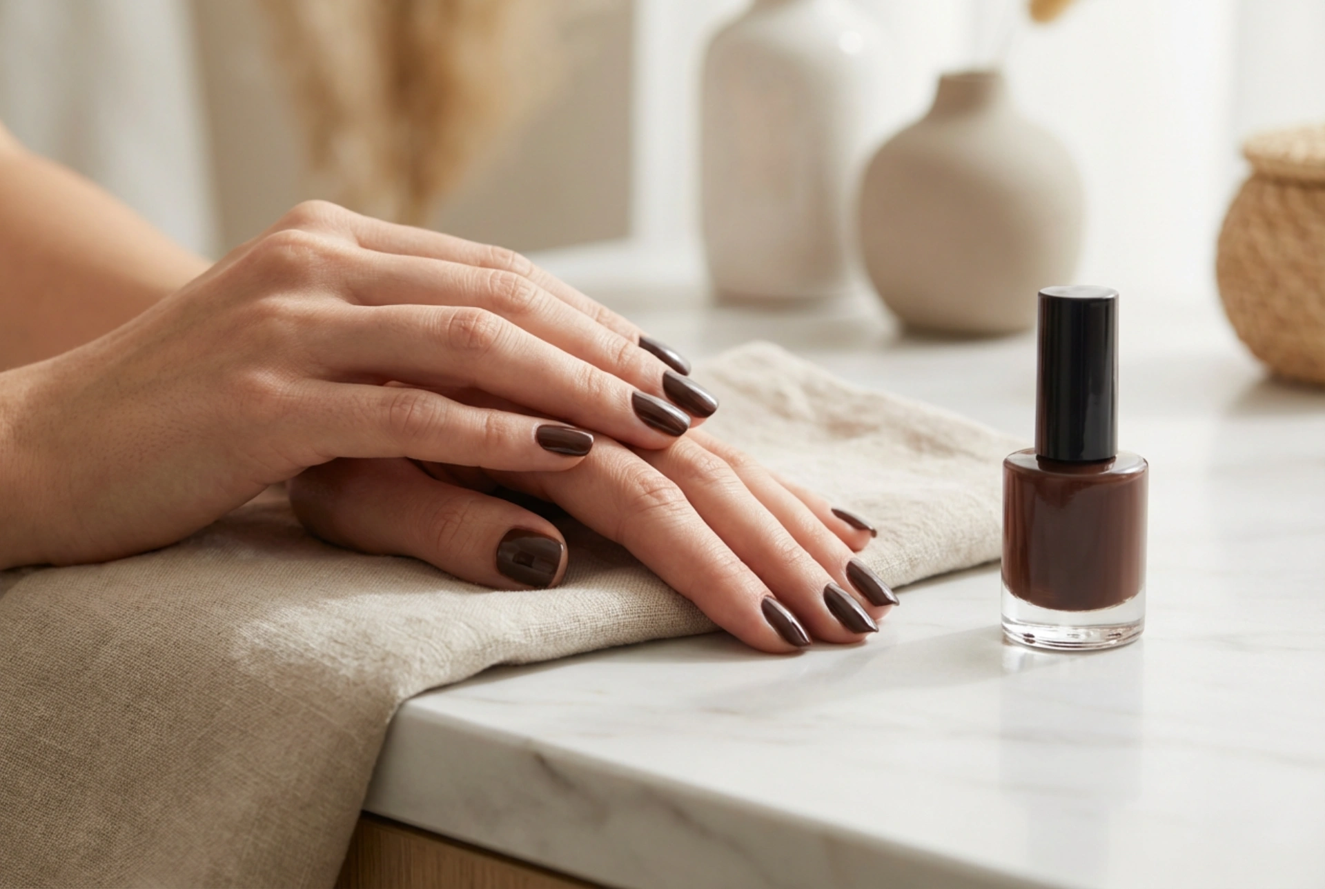 Chokladbrunt nagellack: hur du bär det och applicerar det jämnt