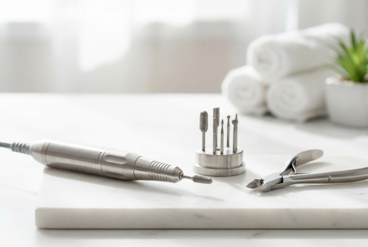 Fotfil för pedikyr: arbetsmiljö, hastigheter och val av slipstift