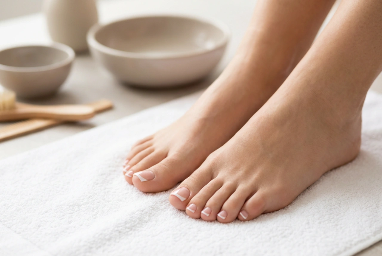 Fransk hybridpedikyr: förberedelse av nagelplattan och en precis tipp