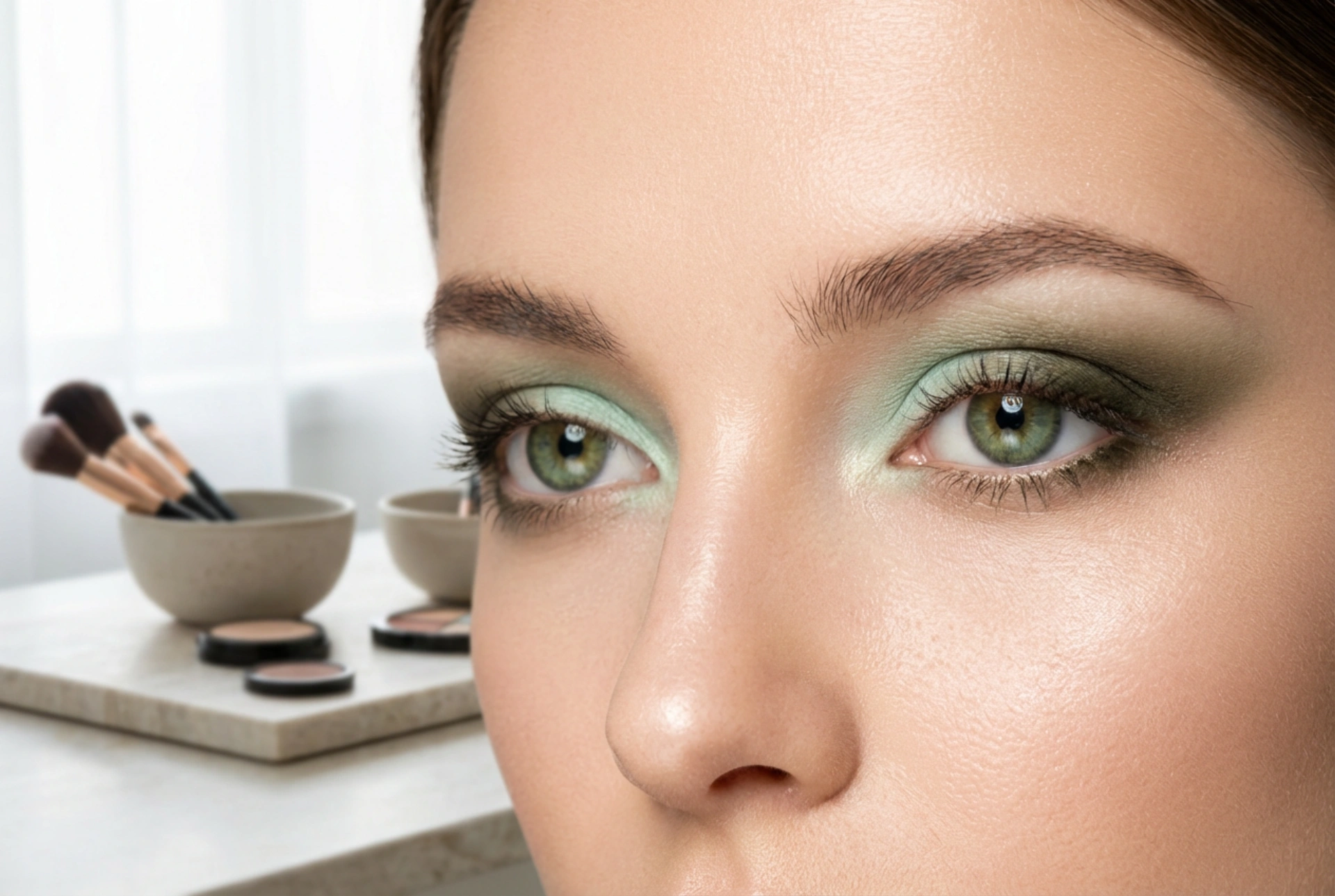 Makeup för gröna ögon: från mint till oliv, steg för steg