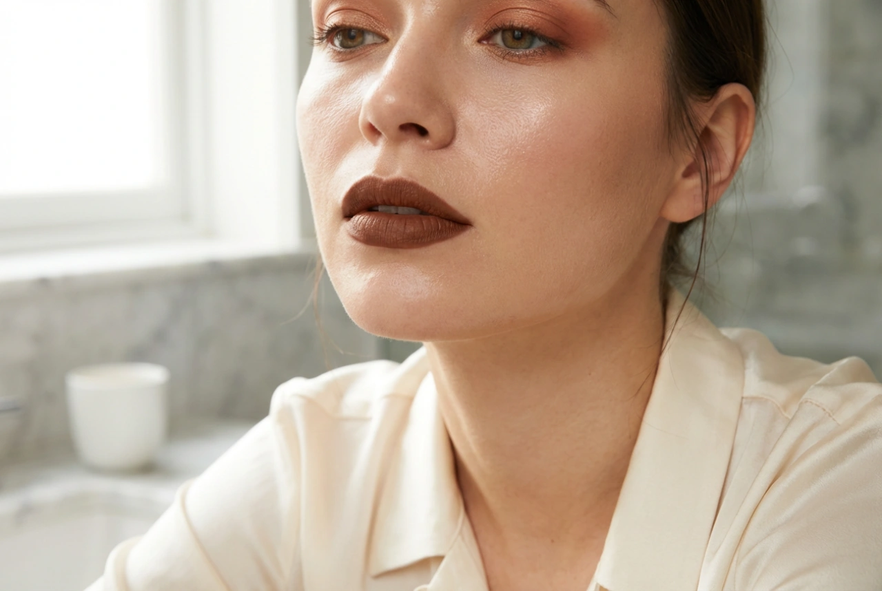 Brunt läppstift: moderna kombinationer med ögonmakeup och hy