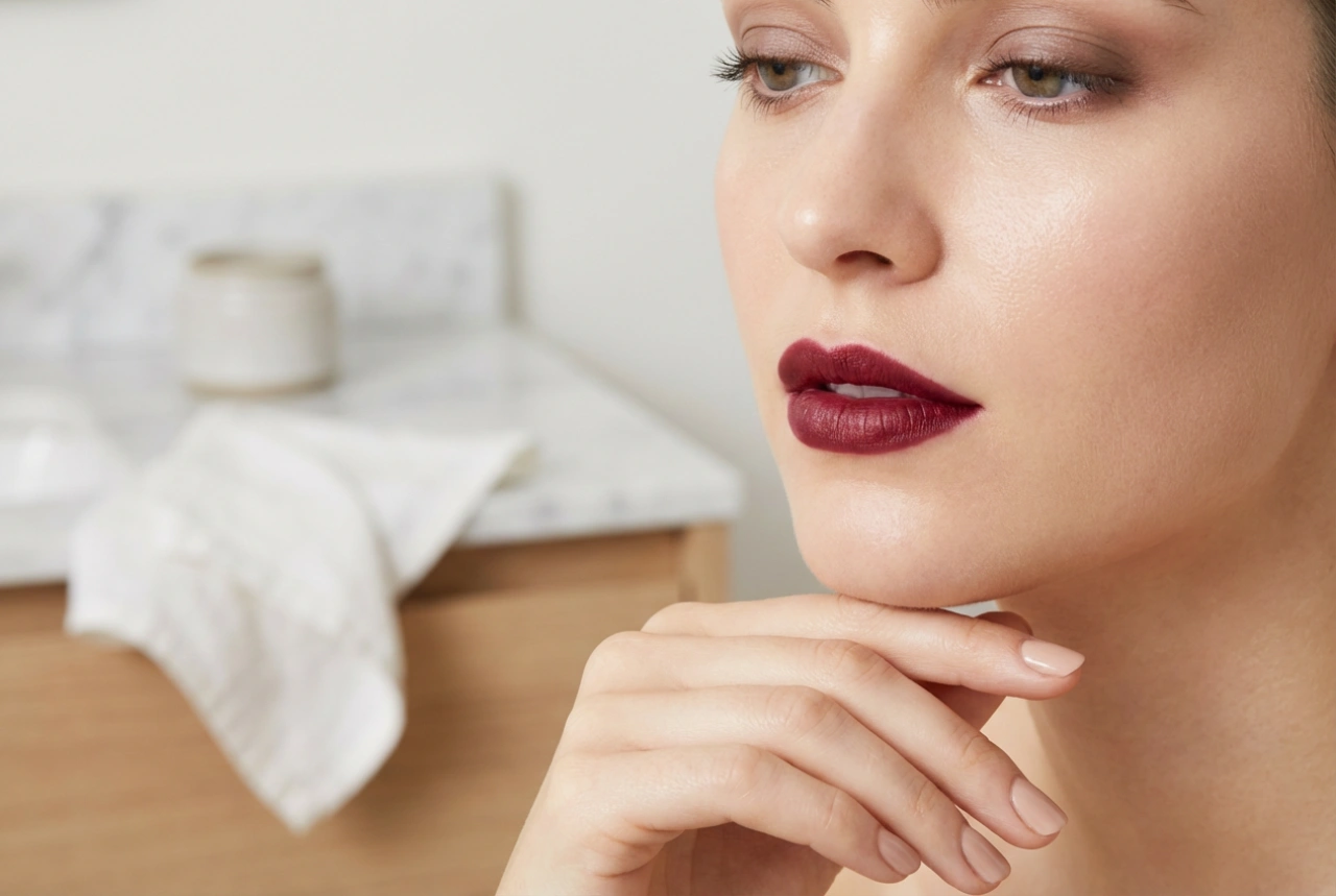Burgunderrött läppstift med finess: Hur du väljer rätt nyans och ögonmakeup